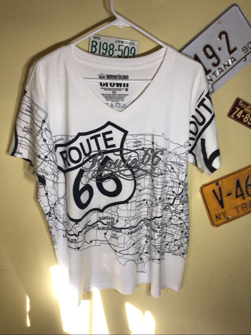 American Crown White & Black Route 66 Map V-Neck Tee